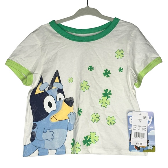 St. Patrick’s Day Bluey ringer Short Sleeve Graphic Tee Girls Boys XS NWT - Picture 2 of 12